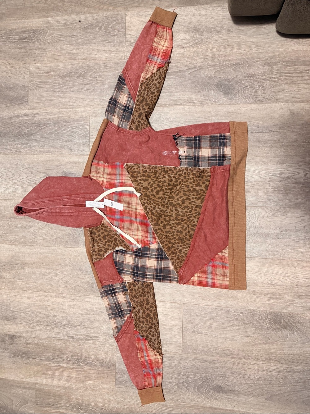 BKE Rust Red & Tan Hooded Pullover